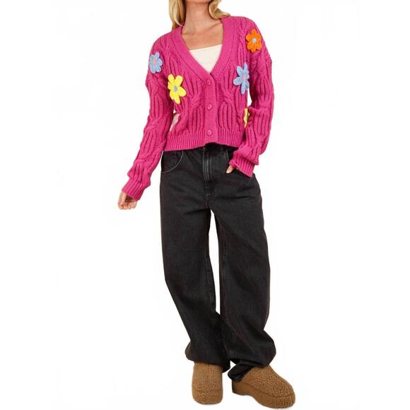 VERY J Sweaters - NEW VERY J statement flower cardigan in pink